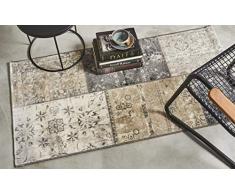LIFA LIVING Tappeto Vintage 133x200 cm Salotto Camera da Letto Tappeto Salotto Disegno Patchwork Grigio Scuro Morbida Lana
