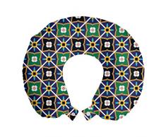 ABAKUHAUS Antique orientale Cuscino da Viaggio, Petali vibrant, Accessorio in Schiuma di Memoria per Viaggio, 30 cm x 30 cm, Multicolore