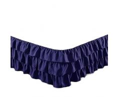 Mantovane Giroletto Gonna da letto in stile cascata con volant a tre strati con tessuto resistente alle rughe e allo sbiadimento, alta 15 pollici Vestiletto ( Color : Navy blue , Size : CK 200x220x38c