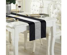 Deggodech Runner da Tavolo Moderno Nero Runner Tavola con Strass Striscia Diamantata Table Runner Lavabile per Matrimonio Natale Casa Festa Cucina Decorazione ​(Nero, 33x180cm)