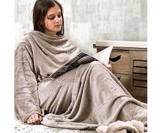 INTRECCI Morbida Coperta Tv Con Maniche, Plaid Coperta Indossabile Con Maniche In Microfibra Tinta Unita (Grigio)