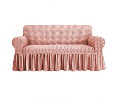 Copridivano Voila Tessuto Bolle 2 3 4 Posti Elasticizzato Volant Salva Divano (Rosa, 3 posti)