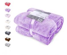 DecoKing Mic Coperta in Pile 200x220 cm Super Soffice e Morbida Calda e Leggera Plaid Tinta Unita Lilla Viola Chiaro