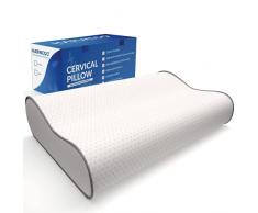 HARWEGO Cuscino Cervicale, Memory Foam, Guanciale Letto Ortopedico, Ergonomico, Doppia Altezza Federa Lavabile Antiacaro, misure 63cm x 34cm x 12/9cm,