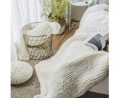 ZEMER Coperta A Maglia Fatta A Mano, Caldo Inverno Divano Coperta Per Letto, Soggiorno, Yoga, Regalo Di Decorazione Tappeto Domestico, 130X160cm / 51X63inch,White