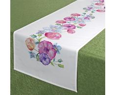 Biancheria da tavola serie pastello fiori 7 tovaglia Runner federa per cuscino, Poliestere, bianco, 40 x 140 cm