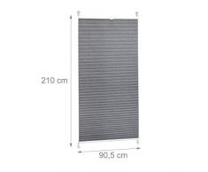 Relaxdays 10021311_737 Tenda a Rullo Plissettata, Clip Adesive, Tenda Plissé da Interni, Grigia-Traslucida, LxH 90 x 210 cm