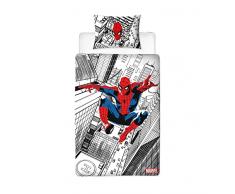 Disney Character World Official Spiderman Ultimate - Set copripiumino singolo per bambini, reversibile su 2 lati, con federa coordinata, set da letto singolo con design Heights