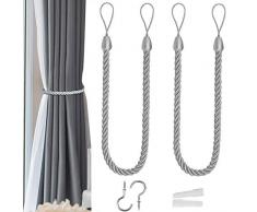 2 Fermatende per Tende , Corda per Tende con Fermatenda Fatti a Mano, in Cotone Naturale Lavorato a Maglia, Fermatende per Tende Trasparenti e Oscuranti in Corda di Cotone (Grigio Scuro)