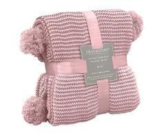 Dreamscene, coperta a maglia grossa per divano e divano grande, lavorata a maglia, spessa e calda, con pon pon, 150 x 180 cm, colore: rosa cipria
