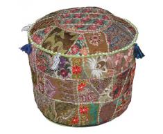 Indiano Comodo Cuscino da terra in cotone ottomano copertina impreziosita da patchwork e ricamo Lavoro, 46 x 33 cm