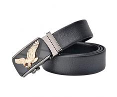 Cintura Uomo Plaid Top Vera Pelle 40~52 Pollici Cricchetto Fibbia Della Cintura Aquila Pistola Colore Fibbia Automatica Cintura Nera (Aquila reale,130 cm)