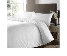 Rayyan Linen, Set copripiumino in 100% cotone egiziano a 400 fili satinato a righe, raffinato, di qualità alberghiera, con federe (bianco, king size)