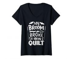 Donna La mia scopa si è rotta così ora ho trapunta uncinetto cucito a maglia Maglietta con Collo a V
