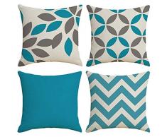 JPYZ Federe per Cuscini Divano,Motivi Geometrici,Fodera per Cuscino Cotone Lino Decorativo Quadrato,per Divano Sedia Divano Camera da Letto Auto, 45 x 45 cm, Set di 4