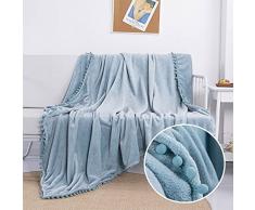 UKKD Trapunta Coperta in Pile per Letto Soffice Divano Coperta con Palline Nappa Lancia Coperta con Coperta in Microfibra-Blue,150X200Cm