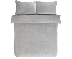 Sleepdown Set di Biancheria da Letto con Copripiumino e federe, Motivo Waffle, in Morbido Pile, Reversibile, Colore: Argento Caldo e Accogliente (220 x 230 cm), Poliestere, King