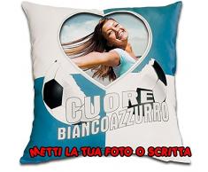 CUSCINO PERSONALIZZATO PERSONALIZZABILE STAMPA FOTO SPORT CALCIO CUORE BIANCO AZZURRO