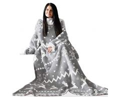 HOMELEVEL Coperta con Maniche Lunghe - Plaid Invernale Braccia Coperte - Poncho Pile - Coperta Divano 150x200cm - Tessuto Sherpa - Design Norvegese