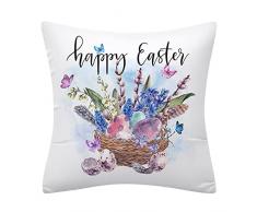 Chicmine Federa per cuscino antipolvere con cerniera nascosta decorativa Happy Easter Spring Throw federa per cuscino per uso quotidiano per coniglietto