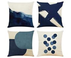 OYIMUA Federe per Cuscini, semplicità Moderna Copricuscini Decorativi in lino Fodera per Cuscino, Set di 4 Federa per Soggiorno Sedia Divano 40 x 40 cm Blu