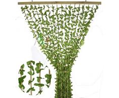 Tenda Antimosche a Foglie e Bamboo per Porta Finestra Moschiera a Pannello Misura 140 x 230 cm Colore Verde e Marrone