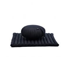 LEEWADEE Set per meditare: Tappeto per Yoga Zabuton e Cuscino per Meditazione Zafu, materassino Tailandese in kapok Fatto a Mano, Nero