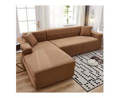 Daesar Copridivano Angolare Penisola, Fodera Divano Con Penisola Fantasia Scacchi Tinta Unita Copridivani Elasticizzati Marrone (Poliestere 4 Posti+4 Posti)