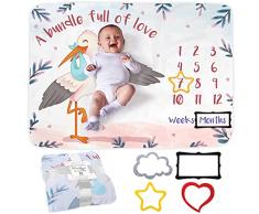 Coperta Mesi Neonato | Coperta Foto Neonato o Neonata, Unisex | Regalo Personalizzato Festa Nascituro | Volpe, Bosco e Stella | Morbida e Spessa | Coperta Per Foto Mesi | Cornici Incluse