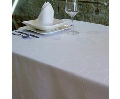 Tovaglia di lusso con trattamento anti macchie, formato grande, colore: bianco, con motivo a righe curve, Bianco, 59 x 137" (150 x 350cm)