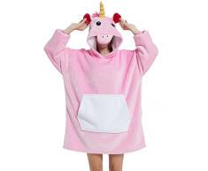 Coperta da Divano Panda Coperta con Cappuccio Taglie Forti Unisex Caldo Plaid con Maniche Tasca Divertente Felpone (Rosa, S)