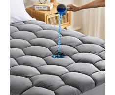 SONIVE Coprimaterasso impermeabile, ultra soffice, traspirante, silenzioso, imbottito, per letto matrimoniale, colore: grigio 135 x 190 cm