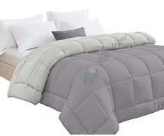 Trapunta Invernale Tinta Unita Double Face Piazza Mezza Imbottita 350 gr/mq Piumone Caldo Letto Piazza e Mezza 220x260 cm Bicolore Grigio Chiaro Grigio Scuro MOD. J