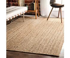 Vipanth Tappeto in iuta naturale fatto a mano quadrato intrecciato a mano Tappeto rustico indiano per la decorazione della casa (210 x 210 cm quadrato (7 piedi)