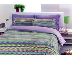 Completo Lenzuola in 100% Cotone, Per Letto Matrimoniale 2 Piazze, Disegno Baia Colore Lilla