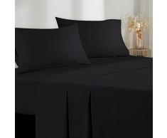 Poligino Lenzuola Matrimoniali 180 - Completo Lenzuola 4 Pezzi in Microfibre - Lenzuolo con Angoli - Lenzuola Sopra - 2 Federa 50x80 - Lenzuola Matrimoniali 180x190/200cm Nero