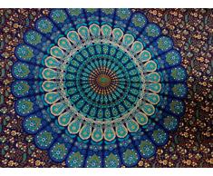 BhagyodayFashions - Tappeto/arazzo stile mandala indiano, motivo coda di pavone, fatto a mano in cotone, copriletto matrimoniale, tovaglia da picnic, tovaglia, 137x218 cm Prodotto da Bhagyoday