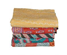 Marudhara Fashion Trapunta Indiana Patchwork in Cotone Kantha, copriletto Doppio, Coperta (Doppio Motivo Floreale Multicolore)