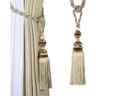 Fenghuangwu - Fermatenda per tende a mano, elegante, con nappe, per decorare la casa e lufficio (beige, 1)