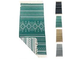 SOLTAKO - Tappeto per il bagno con frange e motivi, stile retrò, boho, etnico, marocchino, Berber, lavabile, vintage, verde, verde menta, blu, turchese, giada / ecru), 135 x 65 cm