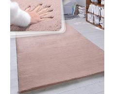 Paco Home Tappeto a Pelo Lungo per Soggiorno in Ecopelliccia ultrasoffice Tinta Unita in Diversi Colori e Misure, Dimensione:140x200 cm, Colore:Rosa