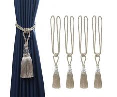 BEL AVENIR - Fermatenda per tende fatte a mano, con nappe di cristallo, decorazione per la casa, confezione da 4 (beige)