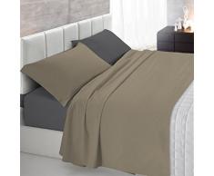 Italian Bed Linen Natural Color Completo Letto Double Face, 100% Cotone, Tortora/Fumo, Una Piazza e Mezza