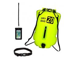 gemola Boya Nuoto Acqua Aperta Boa Gonfiabile Impermeabile con Cintura Regolabile e Custodia Impermeabile per Cellulare - 3 Funzioni Boya Zaino Cuscino, 20 l giallo, Borse dacqua