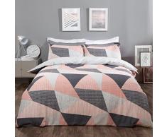 Dreamscene - Set copripiumino geometrico con federa, set di biancheria da letto ruvido per ragazze, ragazzi, donne e adulti, color rosa cipria, singolo