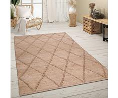 Tappeto Salotto Juta Fibra Naturale Fatto A Mano Moderno Scandinavo Tessitura 3D, Dimensione:160x230 cm, Colore:Crema