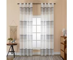GIRASOLE HOME® Coppia Tende Filtranti Semi Trasparenti Effetto Lino Tenda a Righe Orizzontali per Interni con Occhielli 2 Pannelli (Grigio, 140x285cm)