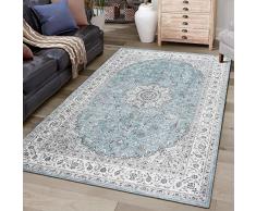 CAROMIO - Tappeto impermeabile, a pelo corto, classico, vintage, lavabile, resistente a macchie e olio, antiscivolo, per soggiorno, camera da letto, sala da pranzo, 120 x 170 cm, blu