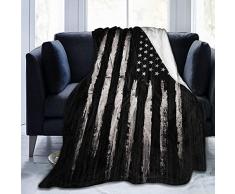 Coperta in pile di flanella 3D, coperta vintage nera e grigia con bandiera americana del grunge per dormire meglio, coperta per letto, divano, divano, stanza da viaggio, casa, ufficio, adulti o bambin