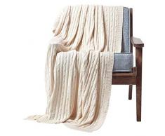 Homescapes, coperta lavorata a maglia, 100% cotone, con motivo a trecce, ideale come copridivano, plaid o coperta per bambini